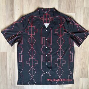 Sky-Eagle Collection Mens XL Black Red Geometric Tribal Camp Shirt Short Sleeve